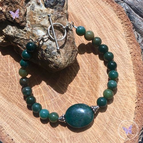 Moss Agate Bead Bracelet